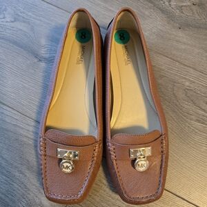 Michael Kors Brown Leather Loafers with Metal Detail